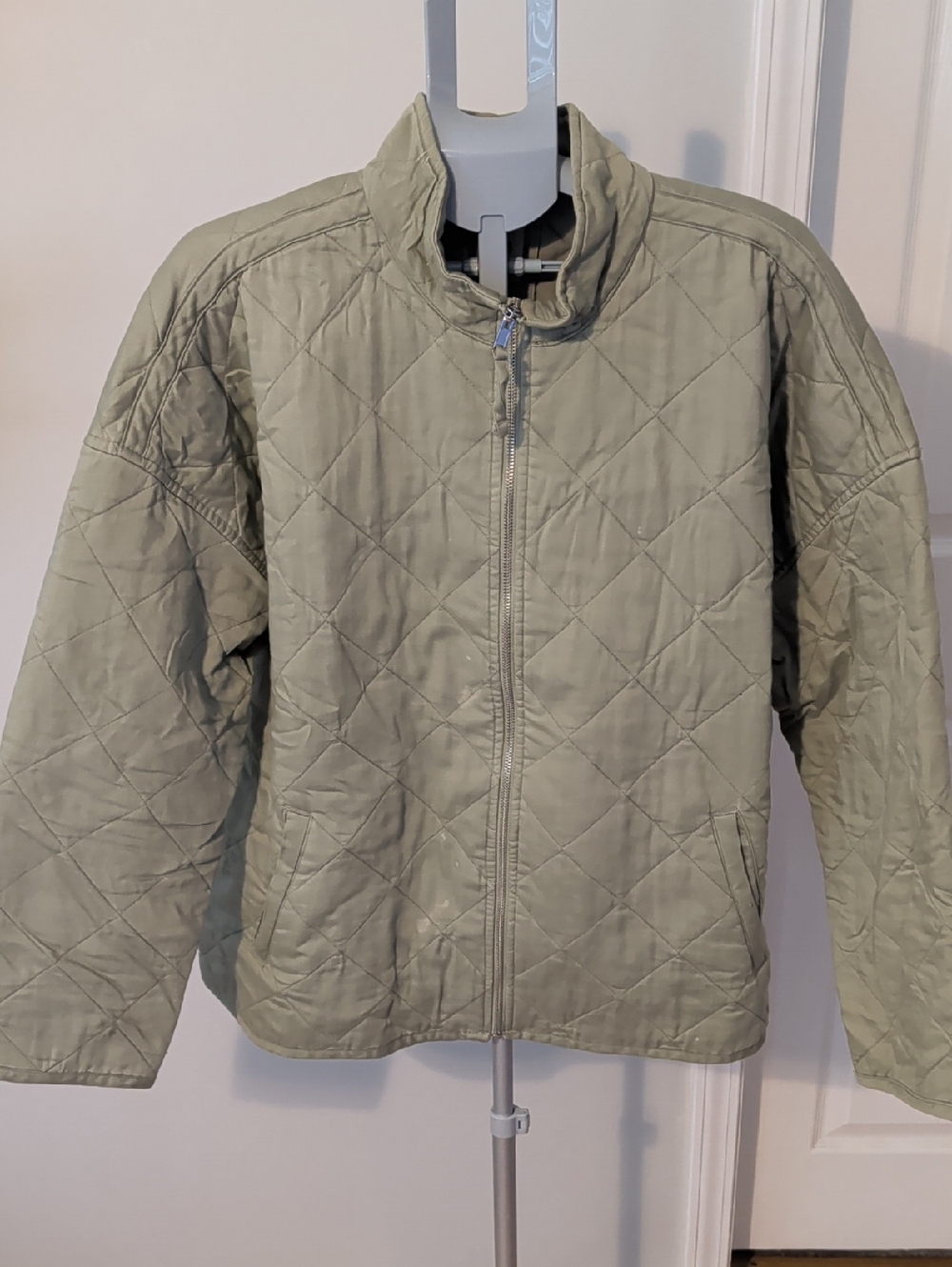 Light Olive Quilted Zip-Front Jacket - Women